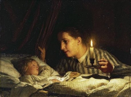 Albert-Anker-Jeune-mère-contemplant-son-enfant-endormi-1875